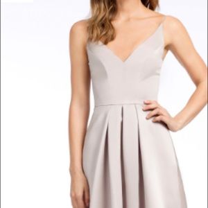 Satin A-line gown, v-neckline, natural waistline